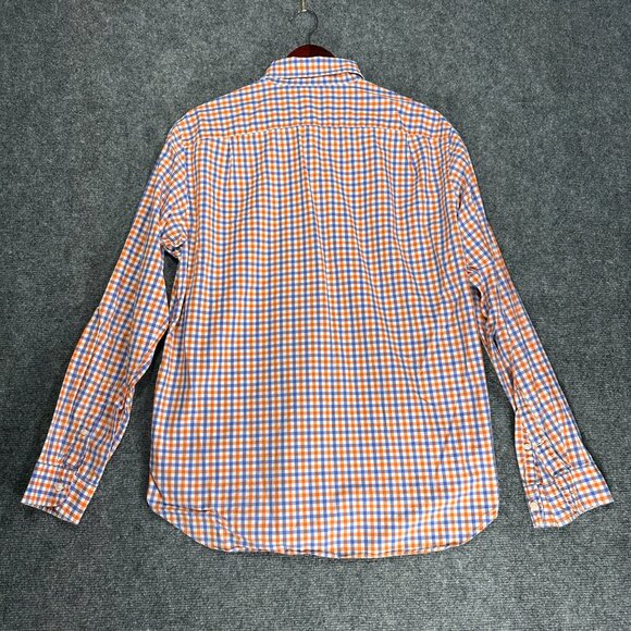 J Crew Shirt Mens Large Light Weight Cotton Orange Blue Check Pocket Button Down - Picture 8 of 9